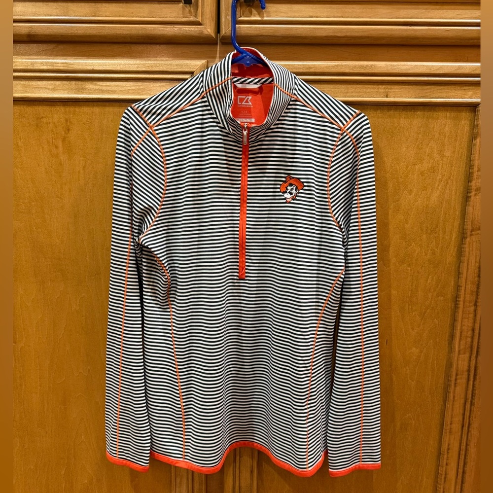 Oklahoma State Striped Quarter-Zip Pullover with Logo